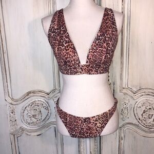 Shade & Shore Brown and Pinks Animal Print Bikini Size Large